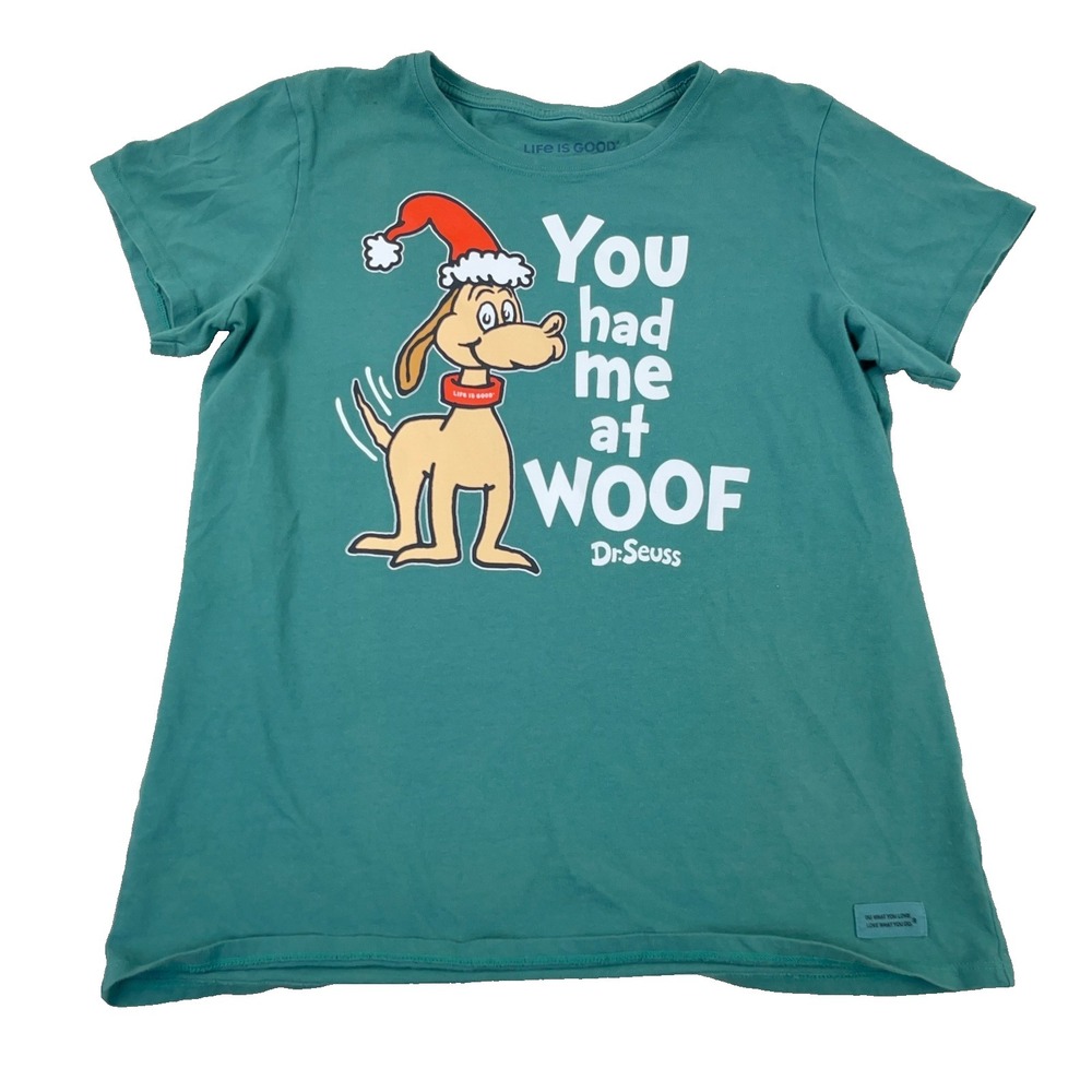Life is Good Shirt Women Large Geen Dr Seuss The Grinch Max Crusher Tee Ladies